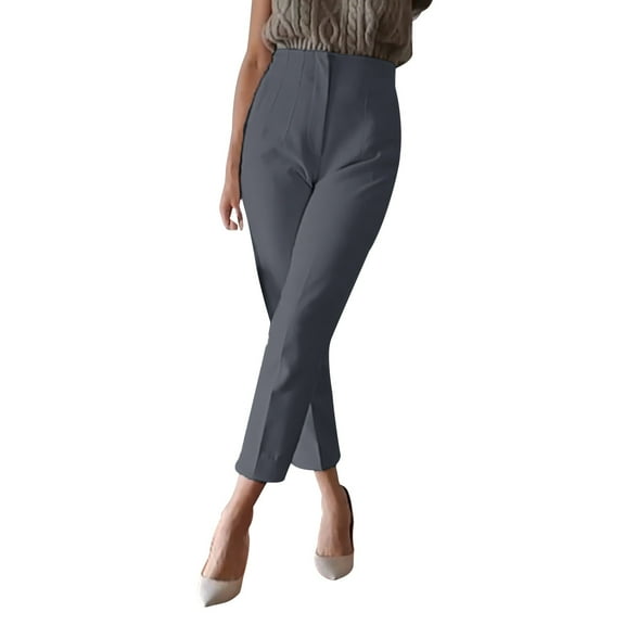 Women's Elastic High Waist Cropped Work Pants with Pockets, Professional Office Trousers with Hidden Zipper, Comfortable Suit Pants for Casual Wear, Business Attire, and Multiple Occasions GY1 M