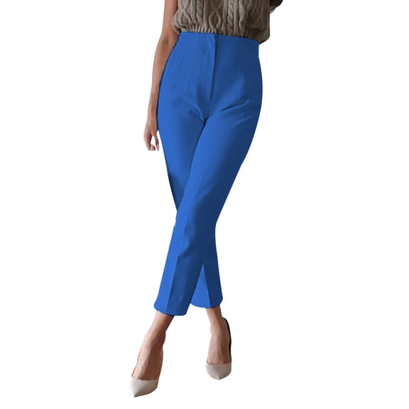 Women's Elastic High Waist Cropped Work Pants with Pockets, Professional Office Trousers with Hidden Zipper, Comfortable Suit Pants for Casual Wear, Business Attire, and Multiple Occasions BU2 M