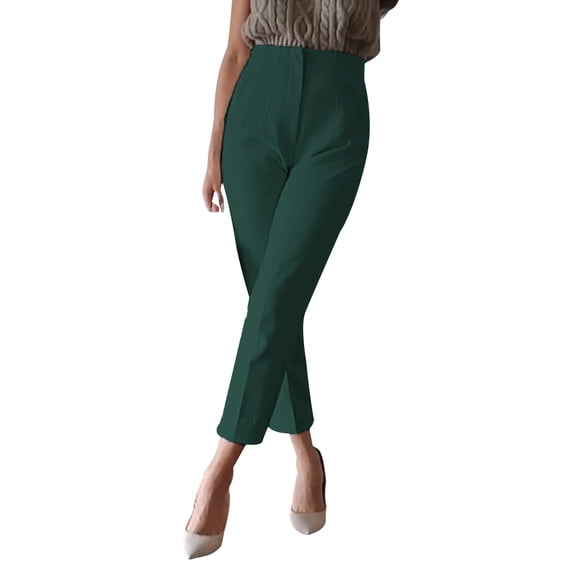Women's Elastic High Waist Cropped Work Pants with Pockets, Professional Office Trousers with Hidden Zipper, Comfortable Suit Pants for Casual Wear, Business Attire, and Multiple Occasions GN4 S