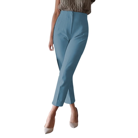 Women's Elastic High Waist Cropped Work Pants with Pockets, Professional Office Trousers with Hidden Zipper, Comfortable Suit Pants for Casual Wear, Business Attire, and Multiple Occasions BU1 M