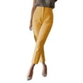 thumbnail image 1 of Women's Elastic High Waist Cropped Work Pants with Pockets, Professional Office Trousers with Hidden Zipper, Comfortable Suit Pants for Casual Wear, Business Attire, and Multiple Occasions Yellow L, 1 of 5