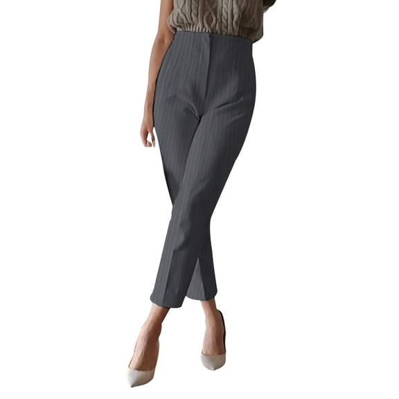 Women's Elastic High Waist Cropped Work Pants with Pockets, Professional Office Trousers with Hidden Zipper, Comfortable Suit Pants for Casual Wear, Business Attire, and Multiple Occasions GY3 S