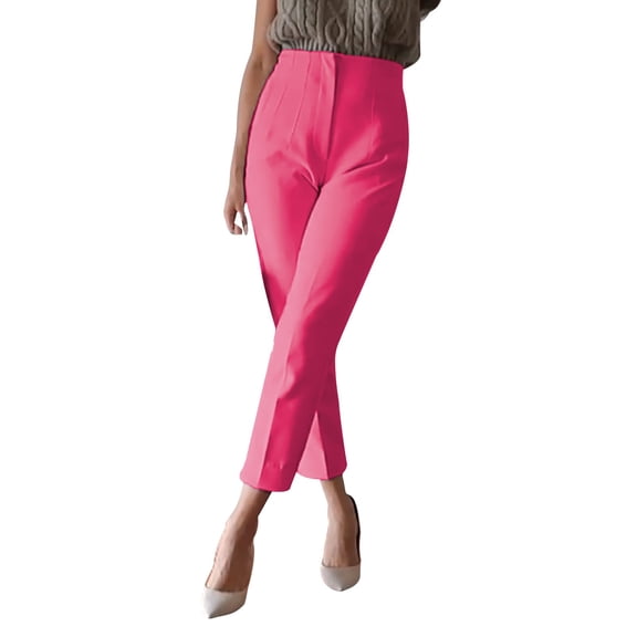 Women's Elastic High Waist Cropped Work Pants with Pockets, Professional Office Trousers with Hidden Zipper, Comfortable Suit Pants for Casual Wear, Business Attire, and Multiple Occasions PP3 XS