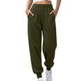 thumbnail image 1 of Women's Elastic High Waist Jogger Sweatpants Drawstring Cuffed Ankle Loose Casual Jogging Pants with Side Pockets Daily Loungewear Trousers Green M, 1 of 7