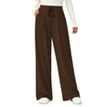 thumbnail image 1 of Women's Elastic High Waist Knit Wide Leg Pants, Casual Trousers with Pockets, Comfort Lounge Pants for Home, Travel and Daily Errands,Brown,M, 1 of 6