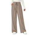 thumbnail image 1 of Women's Elastic High Waist Knit Wide Leg Pants, Casual Trousers with Pockets, Comfort Lounge Pants for Home, Travel and Daily Errands,Coffee,XL, 1 of 6