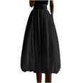 thumbnail image 1 of Women's Elastic High Waist Lantern Skirt A-Line Pleated Midi Length Skirt Casual Basic Solid Skirt, 1 of 5