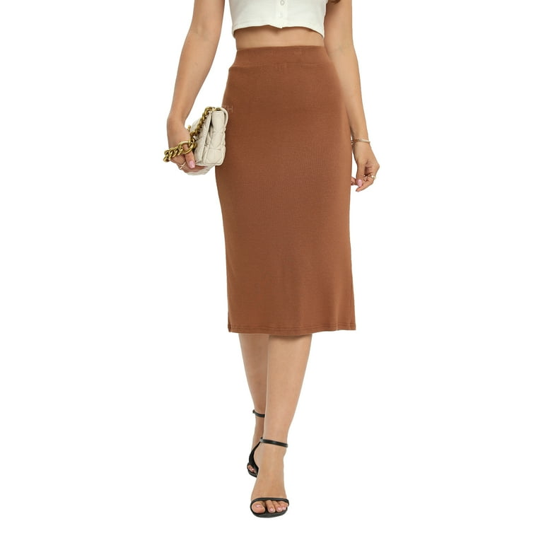 Women s Elastic High Waist Midi Skirt Split Stretchy Pencil Bodycon Knee Length Pencil Skirt Walmart