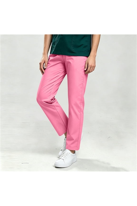 Women's Elastic High Waist Straight Leg Pants,Side Patch Pocket Ankle Length Casual Work Trousers,Hot Pink,Women's Plus Size XXL
