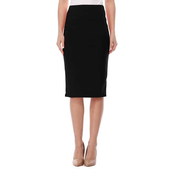 Women's Elastic High Waist Stretch Comfy Office Work Wear Solid Midi Skirt S-3XL