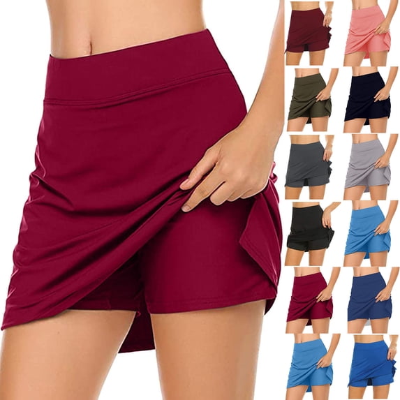 Women's Elastic High Waist Yoga Culottes, Lightweight Athletic Shorts Skinny Joggers Skirt for Golf, Running, Fitness and Casual Summer Sports Wear,Black-2,M