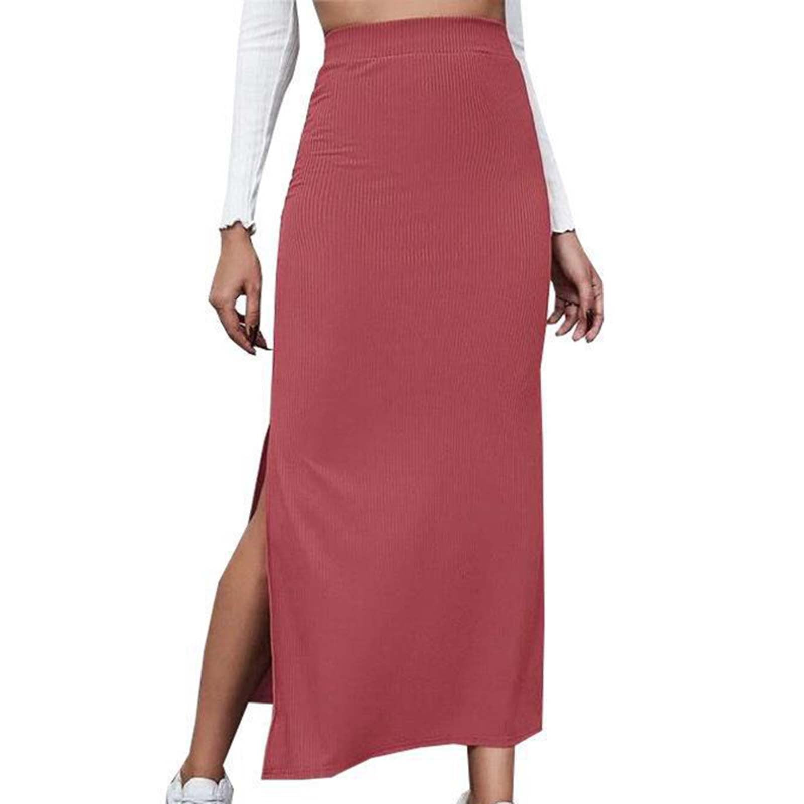 Women's Elastic High Waisted Bodycon Maxi Skirt Side Split