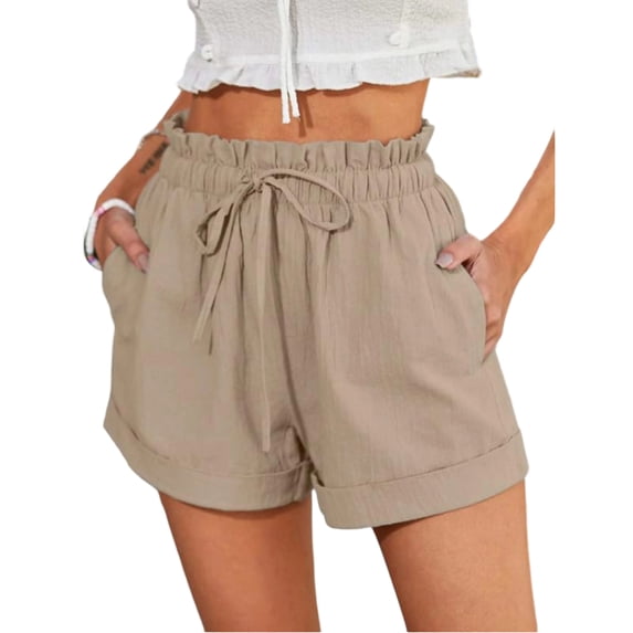 Women's Elastic High Waisted Drawstring Casual Lounge Shorts, Lightweight Summer Shorts with Side Pockets 3XL