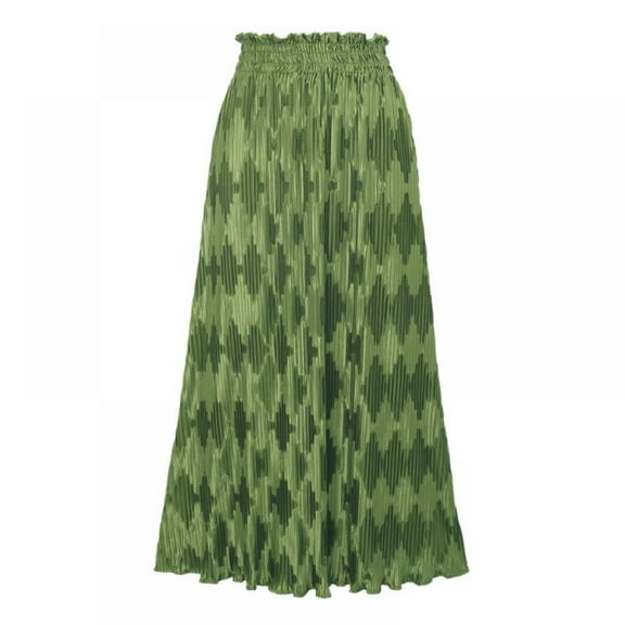 Women's Elastic High Waisted Velvet Long Skirts A Line Pleated Maxi Skirt Fall Winter Casual Trendy Diamond Skirts, Green S-2XL