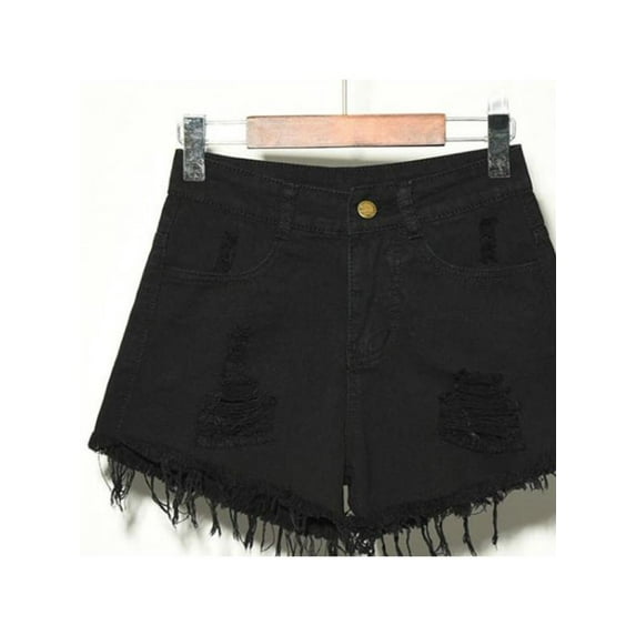 Women's Elastic Jean Shorts High Waisted Distressed Denim Fray Hem Tassels Shorts