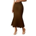 thumbnail image 1 of Women's Elastic Ribbed Knit High Waisted Bodycon Midi Skirt Brown S, 1 of 4