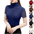 thumbnail image 1 of Women's Elastic Mesh High Neck Long Sleeve Top Blouse with Bottom Layer, Loose Fit Breathable Casual Fashion, Summer Holiday Vacation | CSEONE,Red XL, 1 of 9