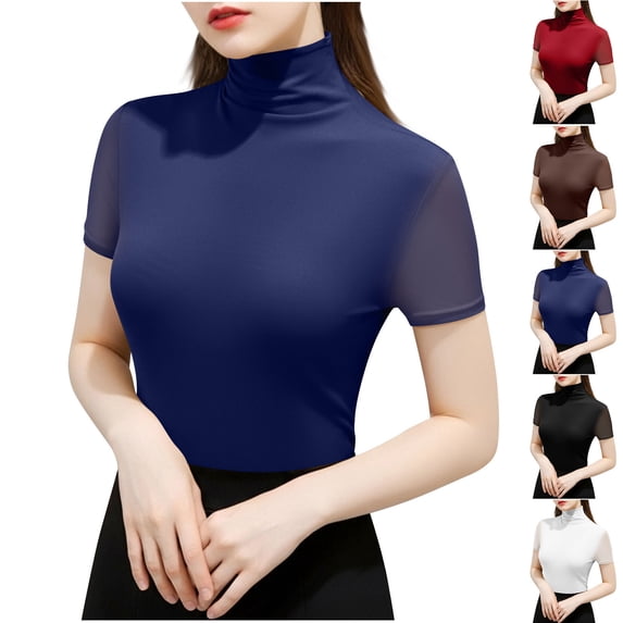 Women's Elastic Mesh High Neck Long Sleeve Top Blouse with Bottom Layer, Loose Fit Breathable Casual Fashion, Summer Holiday Vacation | CSEONE,Red XL