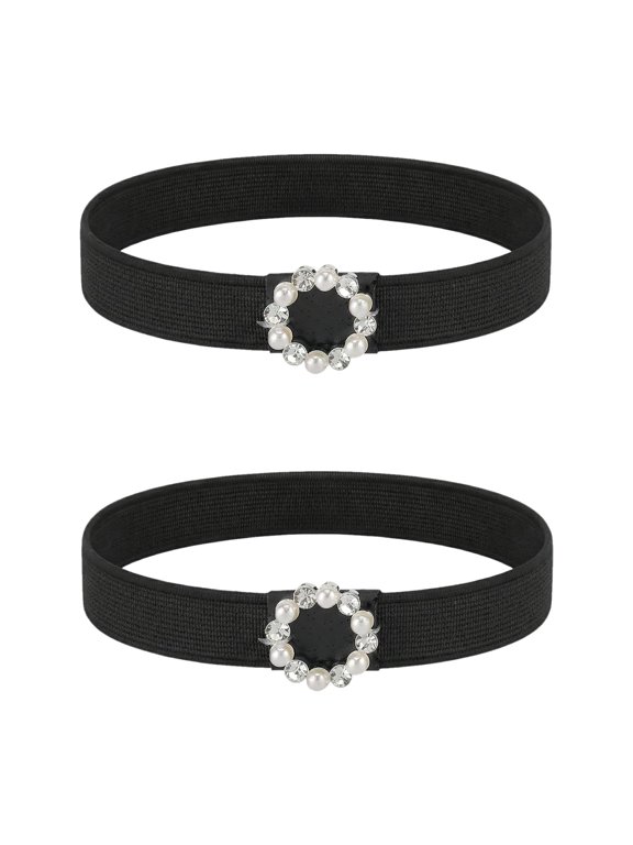 Women's Elastic Shoe Boots Straps with Rhinestone Star Buckle, Adjustable Ankle Boot Accessories for Sneakers & Heels (2 Pack) One Size Pearl-Black