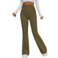 thumbnail image 1 of Women's Elastic Slim Fit Flared Pants, Brushed Striped Solid Color Casual Trousers with Side Pockets, Comfortable Bootcut Leggings for Sports Leisure and Daily Wear Green XXL, 1 of 9