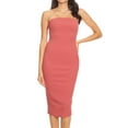 thumbnail image 1 of Women's Elastic Tube Top Strapless Basic Casual Solid Slim Bodycon Midi Dress S-3XL Dusty Rose 2XL, 1 of 3