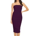 thumbnail image 1 of Women's Elastic Tube Top Strapless Basic Casual Solid Slim Bodycon Midi Dress S-3XL Eggplant S, 1 of 3