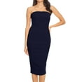 thumbnail image 1 of Women's Elastic Tube Top Strapless Basic Casual Solid Slim Bodycon Midi Dress S-3XL Navy 3XL, 1 of 3