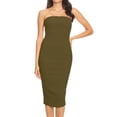 thumbnail image 1 of Women's Elastic Tube Top Strapless Basic Casual Solid Slim Bodycon Midi Dress S-3XL Olive S, 1 of 3