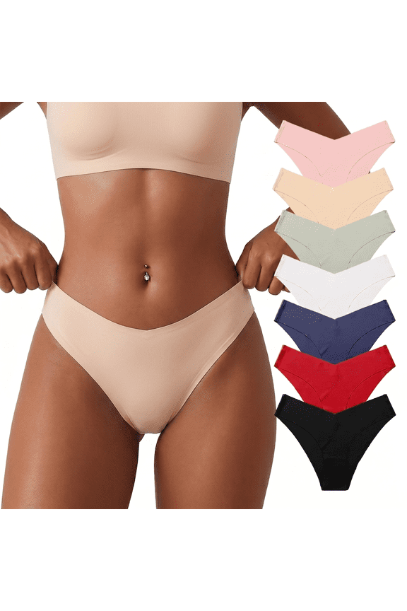 Women's Elastic V Waist Bikini Underwear, Low Rise Seamless Stretch Fit Briefs S-XXL