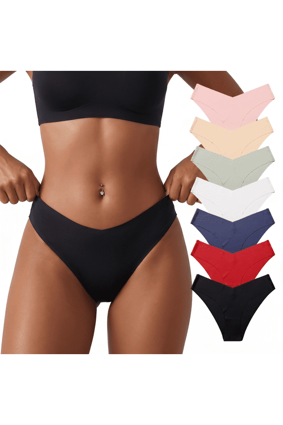 Women's Elastic V Waist Bikini Underwear, Low Rise Seamless Stretch Fit Briefs S-XXL