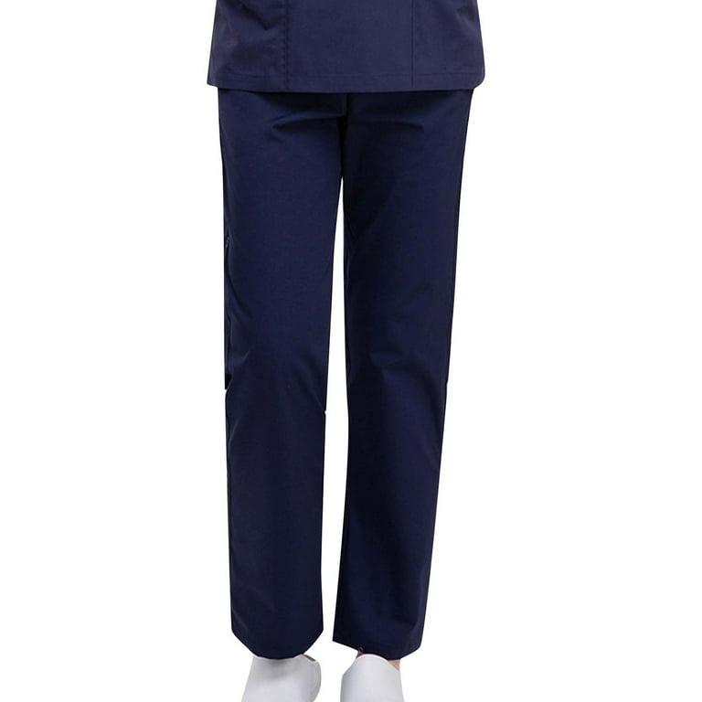 Women s Elastic Waist Ankle Length Pants Plus Size Straight Leg Solid Color Sweatpants Loose Stretch Workout Trousers L Navy Walmart