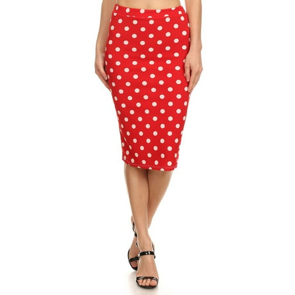 Women's Polka Dot Elastic Waistband Stretch Pencil Midi Skirt