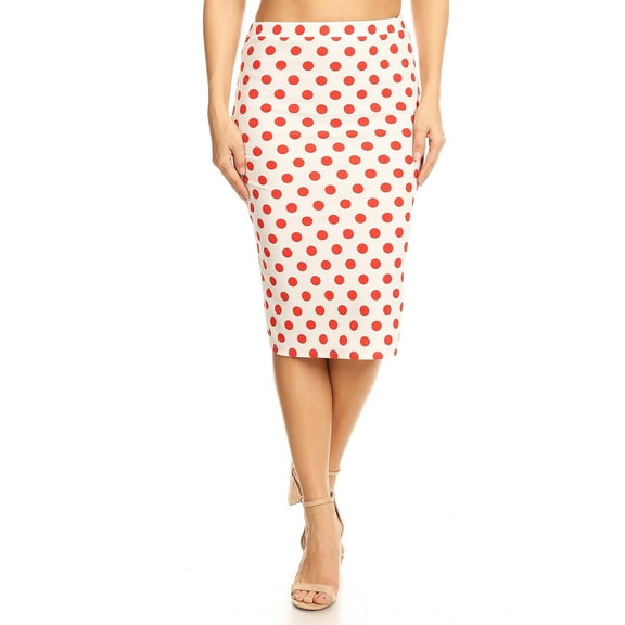 Women's Polka Dot Elastic Waistband Stretch Pencil Midi Skirt