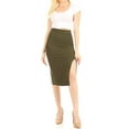thumbnail image 1 of Women's Elastic Waist Band Stretch Bodycon Side Slit Solid Pencil Midi Mini Skirt, 1 of 4