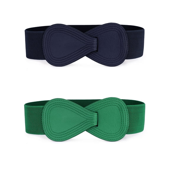 INSPIRE CHIC Women's Elastic Waist Belt Interlock 8-shaped Buckle Stretchy Belts