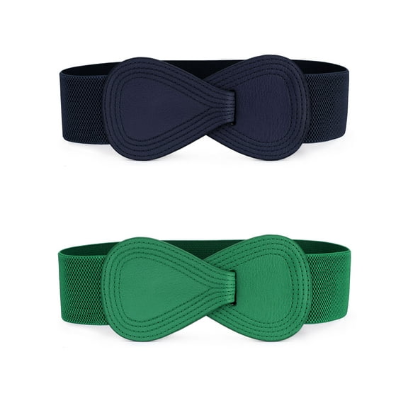 INSPIRE CHIC Women's Elastic Waist Belt Interlock 8-shaped Buckle Stretchy Belts