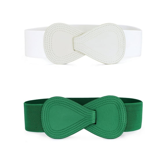 INSPIRE CHIC Women's Elastic Waist Belt Interlock 8-shaped Buckle Stretchy Belts