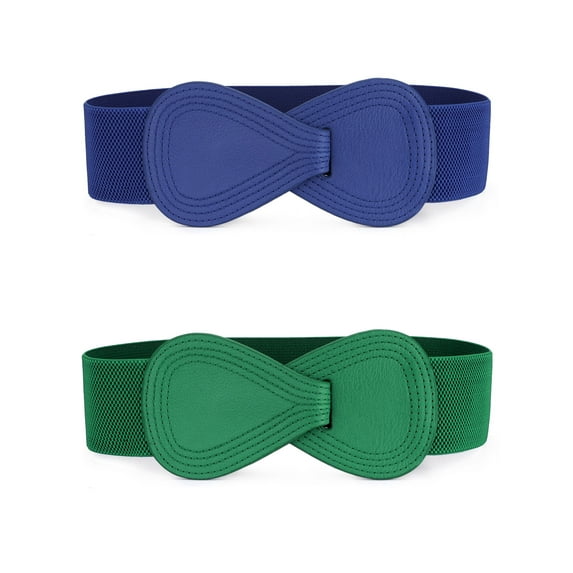 INSPIRE CHIC Women's Elastic Waist Belt Interlock 8-shaped Buckle Stretchy Belts