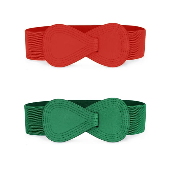 INSPIRE CHIC Women's Elastic Waist Belt Interlock 8-shaped Buckle Stretchy Belts