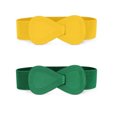 INSPIRE CHIC Women's Elastic Waist Belt Interlock 8-shaped Buckle Stretchy Belts