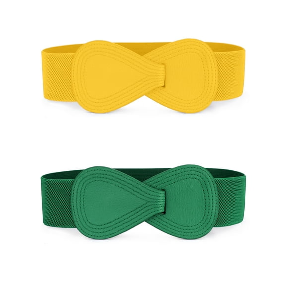 INSPIRE CHIC Women's Elastic Waist Belt Interlock 8-shaped Buckle Stretchy Belts