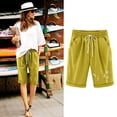thumbnail image 1 of Women's Elastic Waist Blowball Printing Drawstring Shorts Vmvidoty Cotton Casual Wild Outdoor Work Relaxed Fit Shorts with Pockets Yellow M, 1 of 4