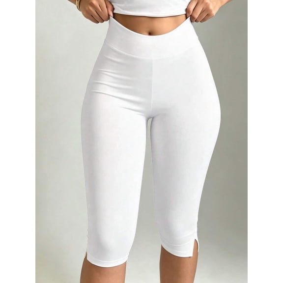 Women's Elastic Waist Capri Pants with Split Hem for Summer Sports Fitness Daily Wear
