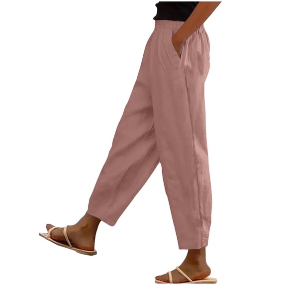 Women's Elastic Waist Casual Capri Pants with Pockets for Summer Outings and Daily Wear
