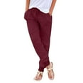 thumbnail image 1 of Women's Elastic Waist Casual Pants Comfortable Trousers with Pockets, Stretchy Lounge Pants For Home/Travel Wine XXL, 1 of 5