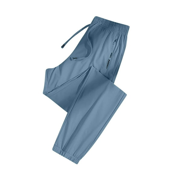 Women's Elastic Waist Casual Pants - Solid Color Slim Fit Straight Leg Trousers with Pockets for Everyday Style ,Blue,2XL