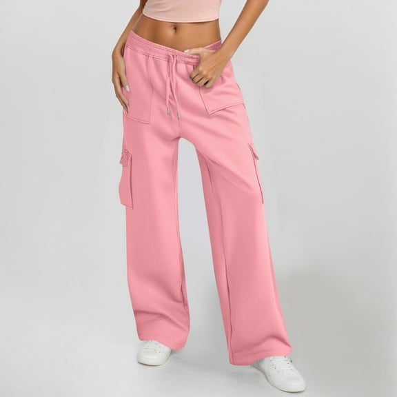 Women's Elastic Waist Casual Pants with Side Pockets Loose Fit Straight Leg Trousers Sport Outdoor Workwear Long Pants for Daily Wear Hot Pink XXL