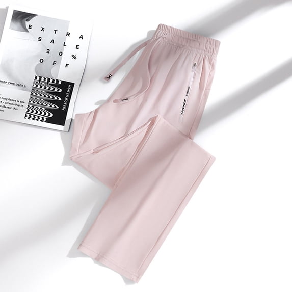 Women's Elastic Waist Casual Sweatpants Joggers Pants with Pockets Zipper, Solid Color Full Length Sports Pants, Stretchy Comfy Lounge Wear Travel Essentials for Women | Aestivo,Pink L
