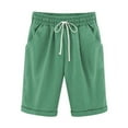 thumbnail image 1 of Women's Elastic Waist Comfy Cotton Linen Beach Shorts with Drawstring Plus Size Knee Length Curling Bermuda Shorts, 1 of 2