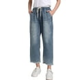 thumbnail image 1 of Women's Elastic Waist Cropped Jeans Baggy Drawstring Stretch Denim Pants with Pockets Style-3 XXL, 1 of 5